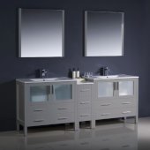  Torino 84'' Gray Modern Double Sink Bathroom Vanity Set with Mirror and Faucets, Side Cabinet & Integrated Sinks, 83-1/2'' W x 18-1/8'' D x 33-3/4'' H