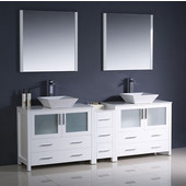  Torino 84'' White Modern Double Sink Bathroom Vanity with Side Cabinet and Vessel Sinks, Dimensions of Vanity: 83-1/2'' W x 18-1/8'' D x 35-5/8'' H