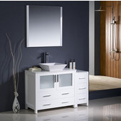  Torino 48'' White Modern Bathroom Vanity with Side Cabinet and Vessel Sink, Dimensions of Vanity: 47-1/2'' W x 18-1/8'' D x 35-5/8'' H