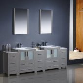  Torino 84'' Gray Modern Double Sink Bathroom Vanity Set with Mirror and Faucets, 3 Side Cabinets & Integrated Sinks, 84'' W x 18-1/8'' D x 33-3/4'' H