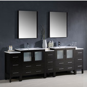  Torino 96'' Espresso Modern Double Sink Bathroom Vanity with 3 Side Cabinets and Integrated Sinks, Dimensions of Vanity: 96'' W x 18-1/8'' D x 33-3/4'' H