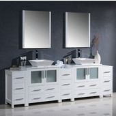  Torino 96'' White Modern Double Sink Bathroom Vanity with 3 Side Cabinets and Vessel Sinks, Dimensions of Vanity: 96'' W x 18-1/8'' D x 35-5/8'' H