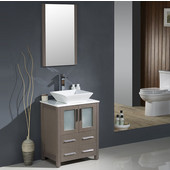  Torino 24'' Gray Oak Modern Bathroom Vanity with Vessel Sink, Dimensions of Vanity: 24'' W x 18-1/8'' D x 35-5/8'' H