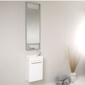  Pulito 16'' Small White Modern Bathroom Vanity with Tall Mirror, Dimensions of Vanity: 15-1/2'' W x 8-1/2'' D x 24-3/4'' H