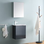  Valencia 20'' Dark Slate Gray Wall Hung Modern Bathroom Vanity w/ Medicine Cabinet, Vanity Base: 19-11/16'' W x 11-4/5'' D x 23-3/5'' H, Medicine Cabinet: 15'' W x 5'' D x 26'' H