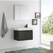  Mezzo 30'' Black Wall Hung Modern Bathroom Vanity with Medicine Cabinet, Dimensions of Vanity: 29-1/2'' W x 18-7/8'' D x 21-5/8'' H