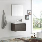  Mezzo 30'' Gray Oak Wall Hung Modern Bathroom Vanity with Medicine Cabinet, Dimensions of Vanity: 29-1/2'' W x 18-7/8'' D x 21-5/8'' H