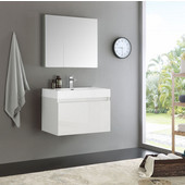  Mezzo 30'' White Wall Hung Modern Bathroom Vanity with Medicine Cabinet, Dimensions of Vanity: 29-1/2'' W x 18-7/8'' D x 21-5/8'' H