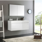  Mezzo 48'' White Wall Hung Modern Bathroom Vanity with Medicine Cabinet, Dimensions of Vanity: 47-5/16'' W x 18-7/8'' D x 21-5/8'' H