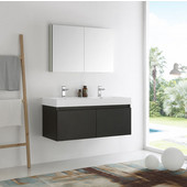  Mezzo 48'' Black Wall Hung Double Sink Modern Bathroom Vanity with Medicine Cabinet, Dimensions of Vanity: 47-5/16'' W x 18-7/8'' D x 21-5/8'' H