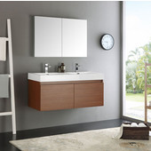  Mezzo 48'' Teak Wall Hung Double Sink Modern Bathroom Vanity with Medicine Cabinet, Dimensions of Vanity: 47-5/16'' W x 18-7/8'' D x 21-5/8'' H