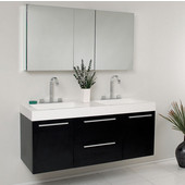  Opulento 54'' Black Modern Wall Mounted Double Sink Bathroom Vanity with Medicine Cabinet, Dimensions of Vanity: 54'' W x 18-5/8'' D x 23-1/2'' H