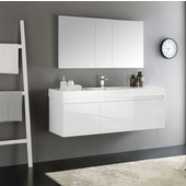  Mezzo 60'' White Wall Hung Single Sink Modern Bathroom Vanity with Medicine Cabinet, Dimensions of Vanity: 59'' W x 18-7/8'' D x 21-5/8'' H