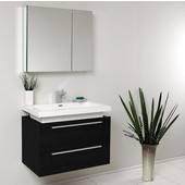  Medio 32'' Black Modern Wall Mounted Bathroom Vanity with Medicine Cabinet, Dimensions of Vanity: 31-3/8'' W x 18-3/4'' D x 24'' H