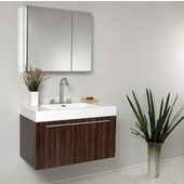  Vista 36'' Walnut Modern Bathroom Vanity with Medicine Cabinet, Dimensions of Vanity: 35-3/8'' W x 18-3/4'' D x 21-3/4'' H