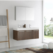  Vista 48'' Walnut Wall Hung Double Sink Modern Bathroom Vanity with Medicine Cabinet, Dimensions of Vanity: 47-5/16'' W x 18-7/8'' D x 21-5/8'' H
