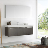  Vista 60'' Gray Oak Wall Hung Single Sink Modern Bathroom Vanity with Medicine Cabinet, Dimensions of Vanity: 59'' W x 18-7/8'' D x 21-5/8'' H