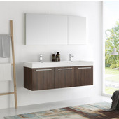  Vista 60'' Walnut Wall Hung Double Sink Modern Bathroom Vanity with Medicine Cabinet, Dimensions of Vanity: 59'' W x 18-7/8'' D x 21-5/8'' H