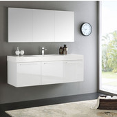  Vista 60'' White Wall Hung Single Sink Modern Bathroom Vanity with Medicine Cabinet, Dimensions of Vanity: 59'' W x 18-7/8'' D x 21-5/8'' H