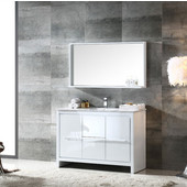  Allier 48'' White Modern Bathroom Vanity with Mirror, Dimensions of Vanity: 47-1/4'' W x 18-1/2'' D x 33-1/2'' H