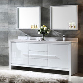  Allier 72'' White Modern Double Sink Bathroom Vanity with Mirror, Dimensions of Vanity: 72'' W x 21-1/2'' D x 33-1/2'' H