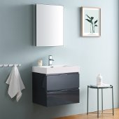  Valencia 24'' Dark Slate Gray Wall Hung Modern Bathroom Vanity w/ Medicine Cabinet, Vanity Base: 24'' W x 19'' D x 23-1/5'' H, Medicine Cabinet: 19-1/2'' W x 5'' D x 26'' H