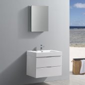  Valencia 30'' Glossy White Wall Hung Modern Bathroom Vanity w/ Medicine Cabinet, Vanity Base: 30'' W x 19'' D x 21-11/16'' H, Medicine Cabinet: 19-1/2'' W x 5'' D x 26'' H