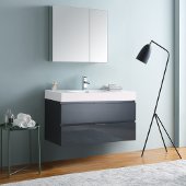  Valencia 40'' Dark Slate Gray Wall Hung Modern Bathroom Vanity w/ Medicine Cabinet, Vanity Base: 39-3/16'' W x 19'' D x 23-11/16'' H, Medicine Cabinet: 29-1/2'' W x 5'' D x 26'' H