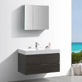  Valencia 40'' Gray Oak Wall Hung Modern Bathroom Vanity w/ Medicine Cabinet, Vanity Base: 39-3/16'' W x 19'' D x 23-11/16'' H, Medicine Cabinet: 29-1/2'' W x 5'' D x 26'' H