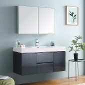  Valencia 48'' Dark Slate Gray Wall Hung Modern Bathroom Vanity w/ Medicine Cabinet, Vanity Base: 48'' W x 19'' D x 23-11/16'' H, Medicine Cabinet: 39-1/2'' W x 5'' D x 26'' H