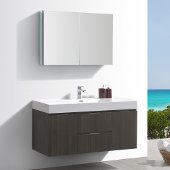  Valencia 48'' Gray Oak Wall Hung Modern Bathroom Vanity w/ Medicine Cabinet, Vanity Base: 48'' W x 19'' D x 23-11/16'' H, Medicine Cabinet: 39-1/2'' W x 5'' D x 26'' H