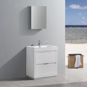  Valencia 30'' Glossy White Free Standing Modern Bathroom Vanity w/ Medicine Cabinet, Vanity Base: 30'' W x 19'' D x 34'' H, Medicine Cabinet: 19-1/2'' W x 5'' D x 26'' H
