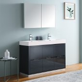  Valencia 48'' Dark Slate Gray Free Standing Double Sink Modern Bathroom Vanity w/ Medicine Cabinet, Vanity Base: 48'' W x 19'' D x 34'' H, Medicine Cabinet: 39-1/2'' W x 5'' D x 26'' H