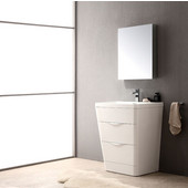  Milano 26'' Wide Glossy White Modern Bathroom Cabinet w/ Integrated Sink