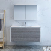  Catania 48'' Wall Hung Bathroom Vanity with Medicine Cabinet in Glossy Ash Gray Finish, 47-3/10'' W x 18-1/2'' D x 23-1/5'' H