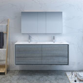  Catania 60'' Wall Hung Double Sink Bathroom Vanity with Medicine Cabinet in Gray Finish, 59-3/10'' W x 18-1/2'' D x 23-1/5'' H