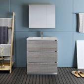  Lazzaro 30'' Freestanding Single Bathroom Vanity Set with Medicine Cabinet in Glossy Ash Gray Finish, 29-7/10'' W x 18-1/2'' D x 35-2/5'' H