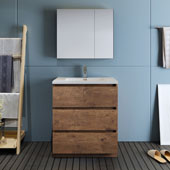 Lazzaro 30'' Freestanding Single Bathroom Vanity Set with Medicine Cabinet in Rosewood Finish, 29-7/10'' W x 18-1/2'' D x 35-2/5'' H
