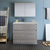  Lazzaro 42'' Freestanding Single Bathroom Vanity Set with Medicine Cabinet in Glossy Ash Gray Finish, 39-1/2'' W x 18-1/2'' D x 35-2/5'' H