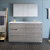  Lazzaro 60'' Freestanding Single Bathroom Vanity Set with Medicine Cabinet in Glossy Ash Gray Finish, 59-3/10'' W x 18-1/2'' D x 35-2/5'' H
