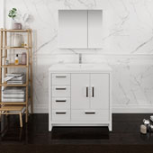  Imperia 36'' Freestanding Single Left-Styled Bathroom Vanity Set with Medicine Cabinet in Glossy White Finish, 35-7/10'' W x 18-1/2'' D x 35-2/5'' H