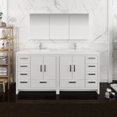  Imperia 72'' Freestanding Double Bathroom Vanity Set with Medicine Cabinet in Glossy White Finish, 71-1/10'' W x 18-1/2'' D x 35-2/5'' H