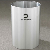Glaro RecyclePro Open Top Receptacle, 39 Gallon, Available in Multiple Colors, 20''W x 29''H, Open Top, Mixed Paper message w/ Recycling Logo, Satin Brass Finish, Shown in Satin Aluminum