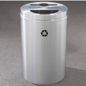 Glaro RecyclePro II Receptacle, 33 Gallon, Available in Multiple Colors, 20''W, 2''x12'' slot with a 5.5''Dia. center hole & a 5.5''x12'' half round hole, No Message, Only Recycling Logo, Satin Aluminum Finish, Satin Aluminum Top