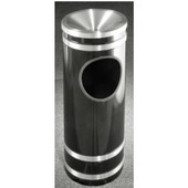 Glaro Monte Carlo Series Funnel Top Ash/Trash Receptacle in Black w/ Aluminum Bands, 9'' Dia x 23'' H, 3 Gal, Shown in Black w/ Aluminum Bands with Many Other Colors Available