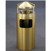Glaro Ash/Trash Canopy Top Wastemaster® with Sand Tray, 7 Gal, 12'' Dia. x 39'' H, All Satin Brass