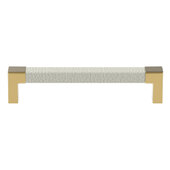  Cornerstone Series Tag Modern Decorative Cabinet Pull, Zinc, Winter Leather Handle with Matte Gold Base, Center to Center: 128mm (5-1/16'')