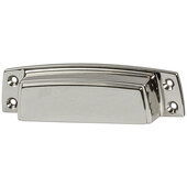  Design Deco Series Amerock Highland Ridge Collection Zinc Cup Handle in Polished Nickel, 102mm W x 19mm D x 29mm H (4'' W x 3/4'' D x 1-1/8'' H), Center to Center: 88.9mm (3-1/2'')