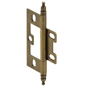  Non-Mortised Butt Cabinet Hinge with Minaret Finial in Antique Brass, Overall Height: 91mm (3-9/16'')