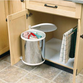  Built-In Waste Bin for Swing Out Behind Door, Stainless Steel w/ White Lid, 16 Quart (4 Gallon), Min. Cabinet Opening: 15-3/4'' Wide